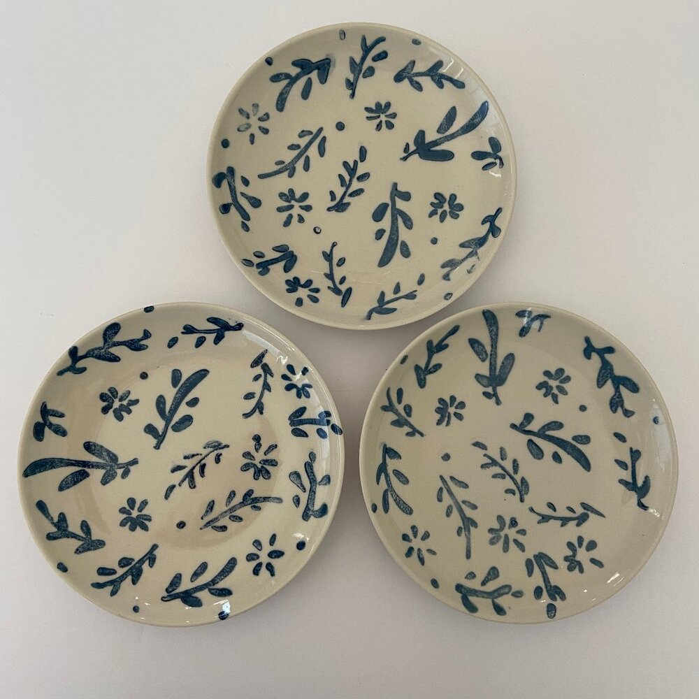 Tag hand stamped Ceramic floral design dishes (set of 3)